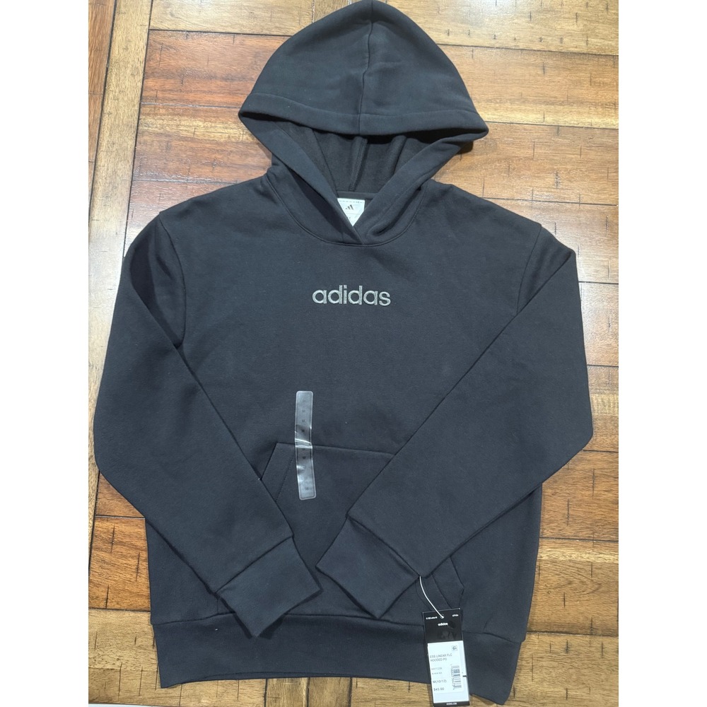 Adidas Boys Essentials Linear Fleece Hoodie Black Pullover Size M 10/12